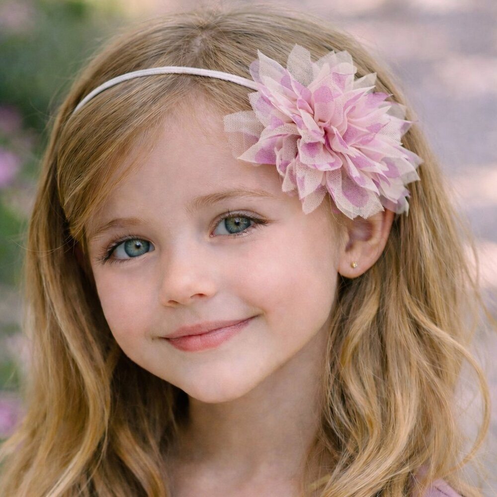 Halabaloo Girls Thin Ivory Satin Headband w/Chiffon Petals Purple‎ Hearts =